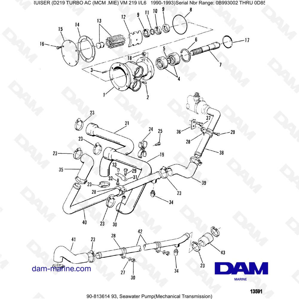 Vue éclatée SEA WATER PUMP (MECHANICAL) pour moteur Mercruiser D219 TURBO AC