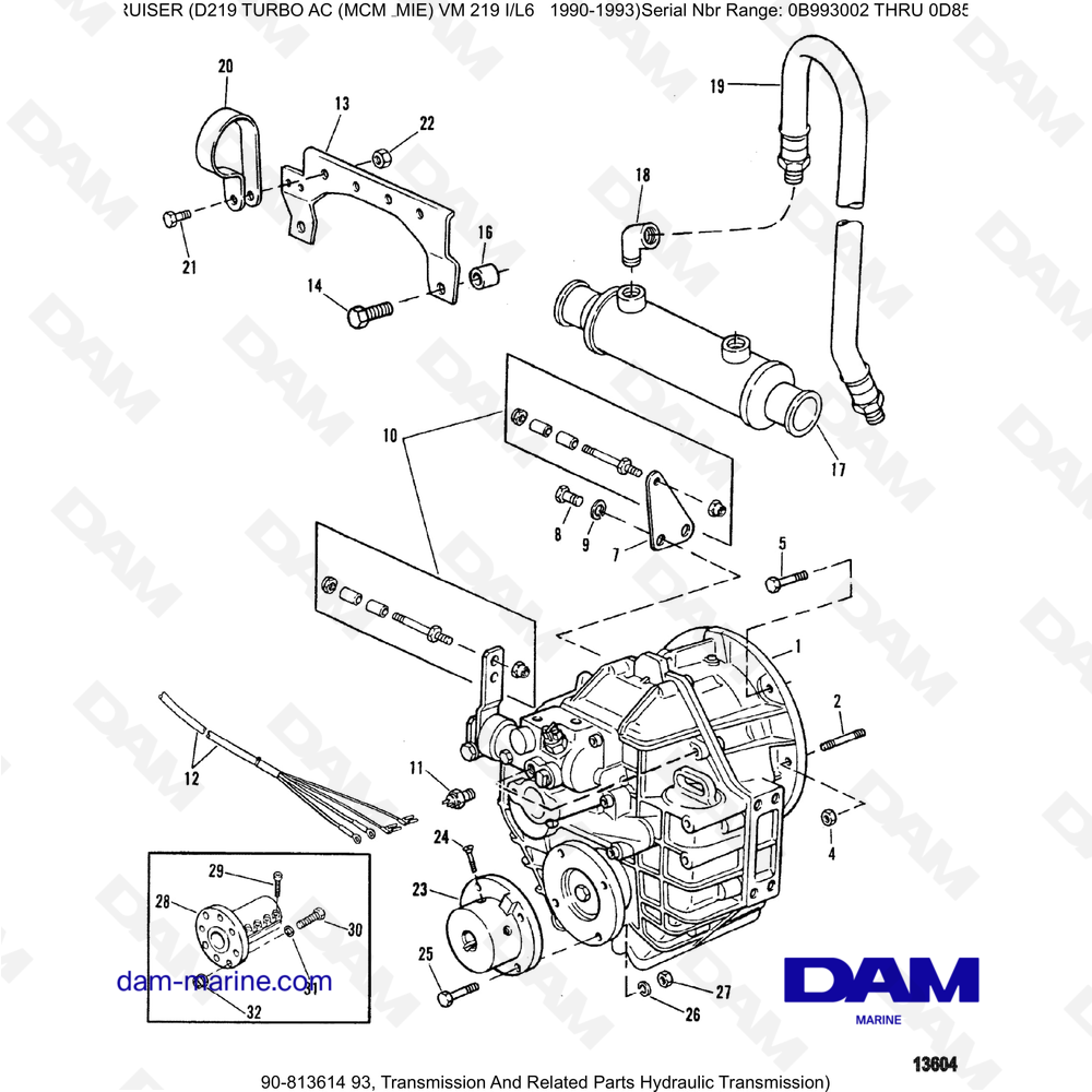 Vue éclatée HYDRAULIC TRANSMISSION AND ASSOCIATED PARTS pour moteur Mercruiser D219 TURBO AC