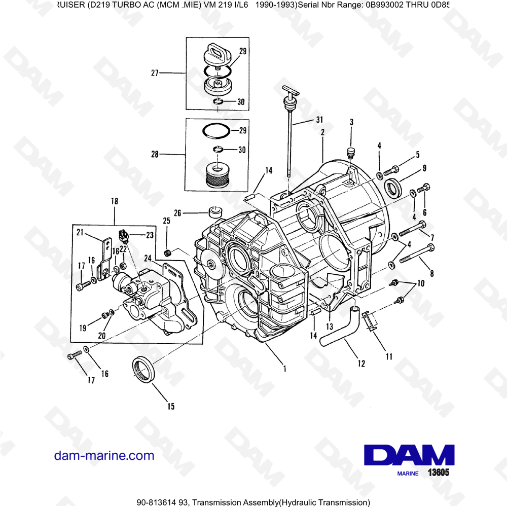 Vue éclatée TRANSMISSION ASSEMBLY (HYDRAULIC) pour moteur Mercruiser D219 TURBO AC