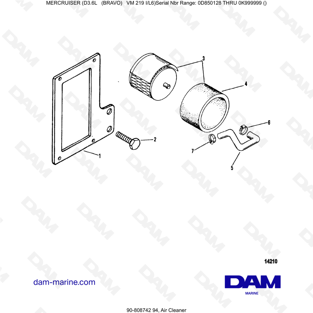 Vue éclatée FILTRO DE AIRE pour moteur Mercruiser D3.6L (Bravo)