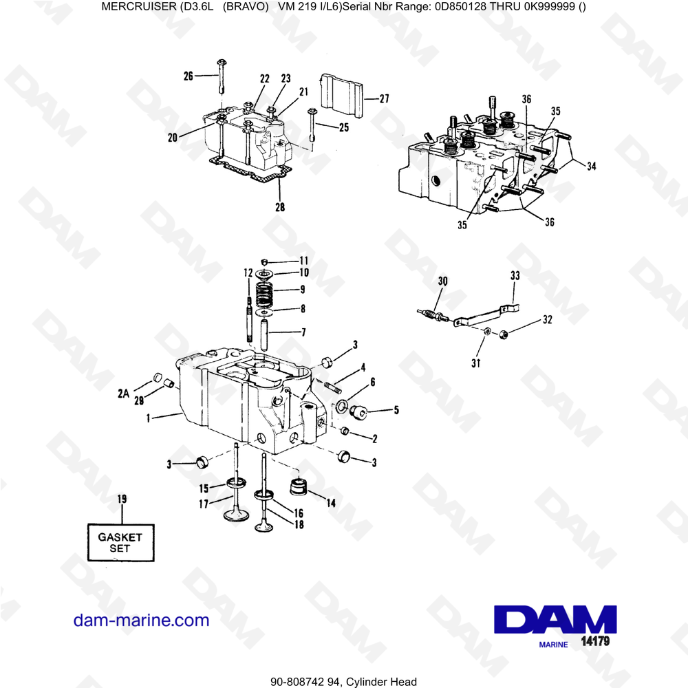 Vue éclatée CABEZA DEL CILINDRO pour moteur Mercruiser D3.6L (Bravo)