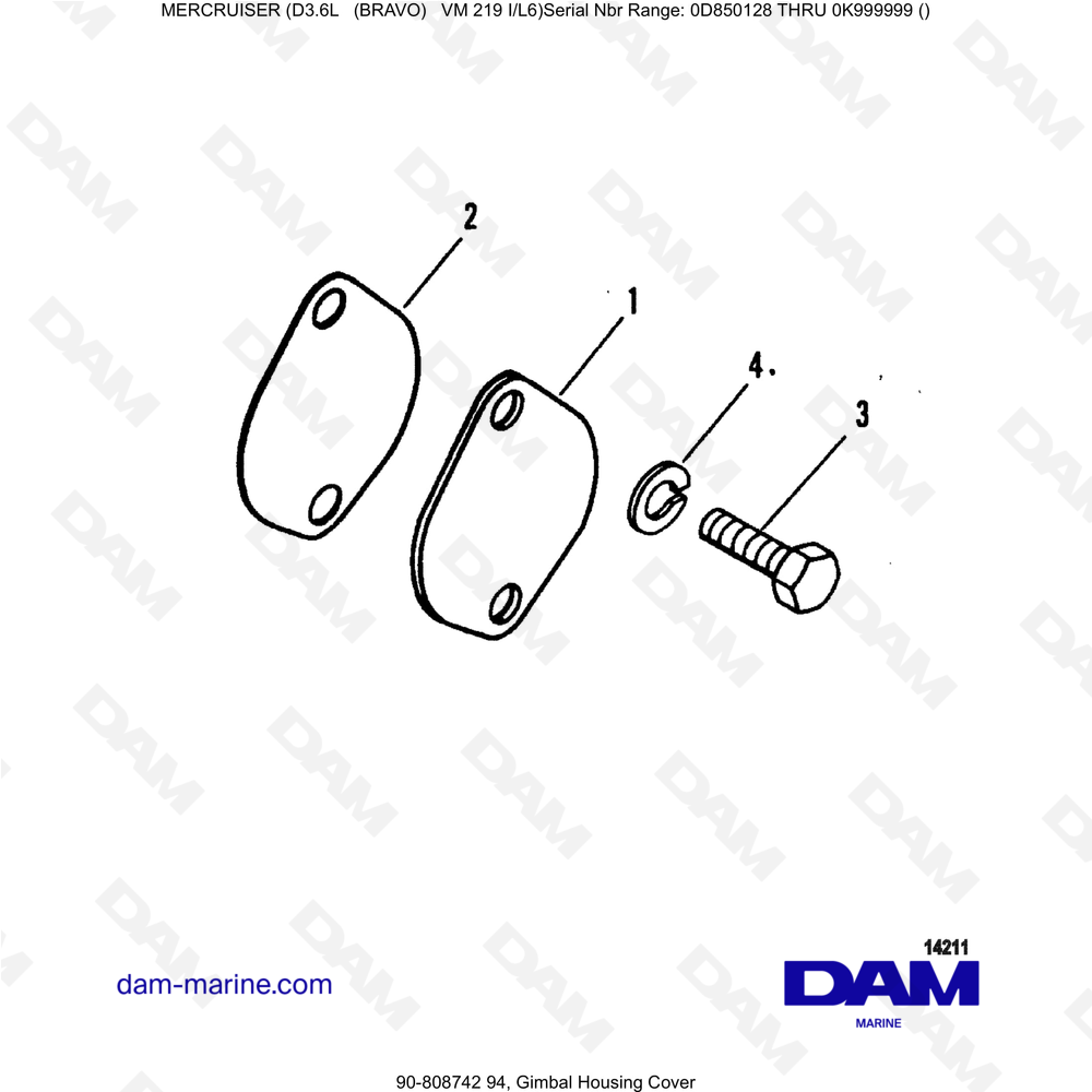 Vue éclatée CUBIERTA DE LA CARCASA DEL CARDÁN pour moteur Mercruiser D3.6L (Bravo)