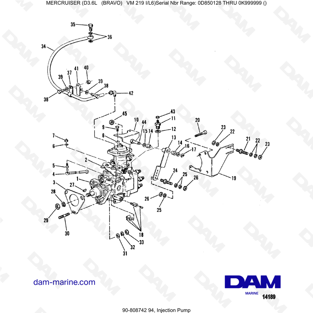 Vue éclatée BOMBA DE INYECCIÓN pour moteur Mercruiser D3.6L (Bravo)