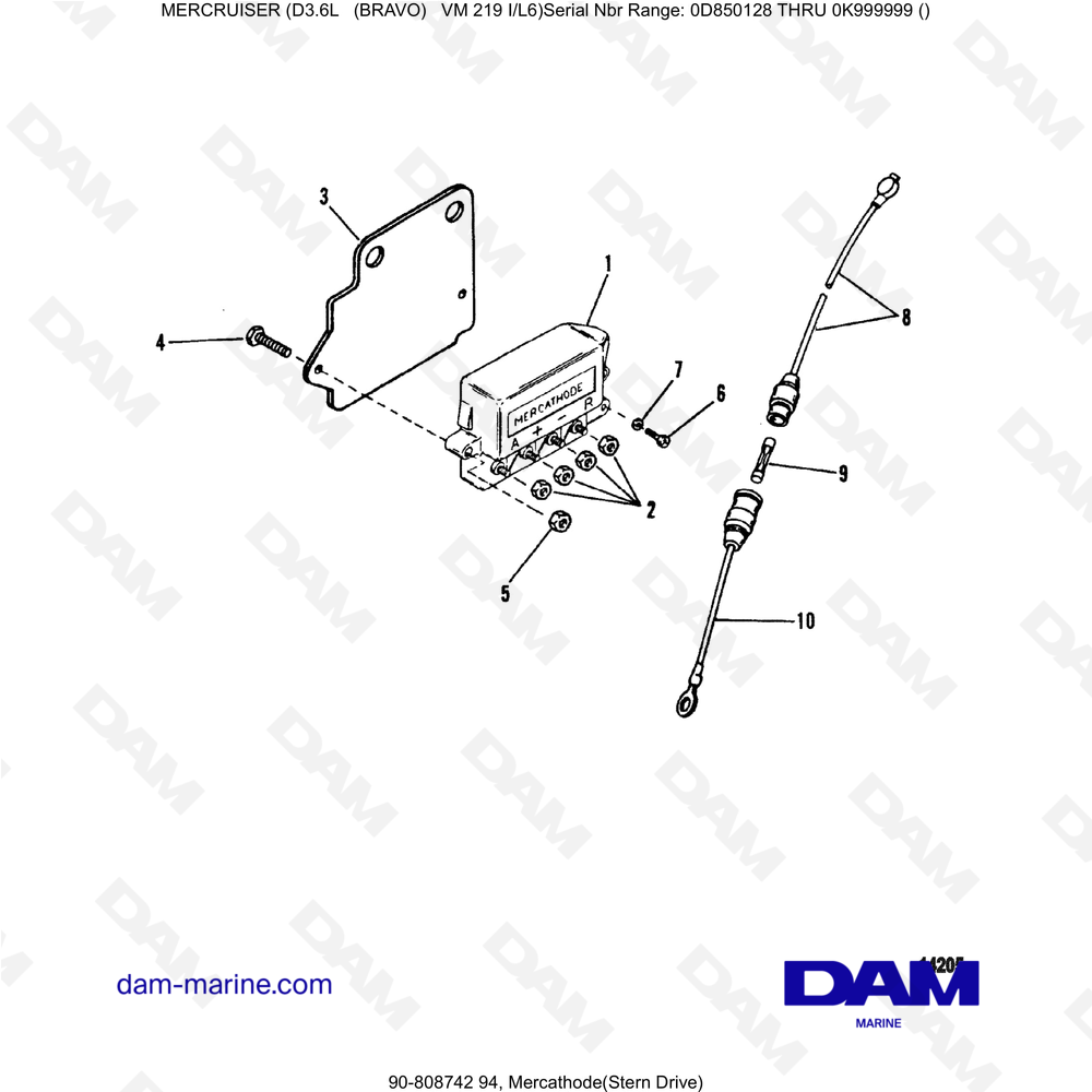 Vue éclatée TIRA DE COLECTOR pour moteur Mercruiser D3.6L (Bravo)