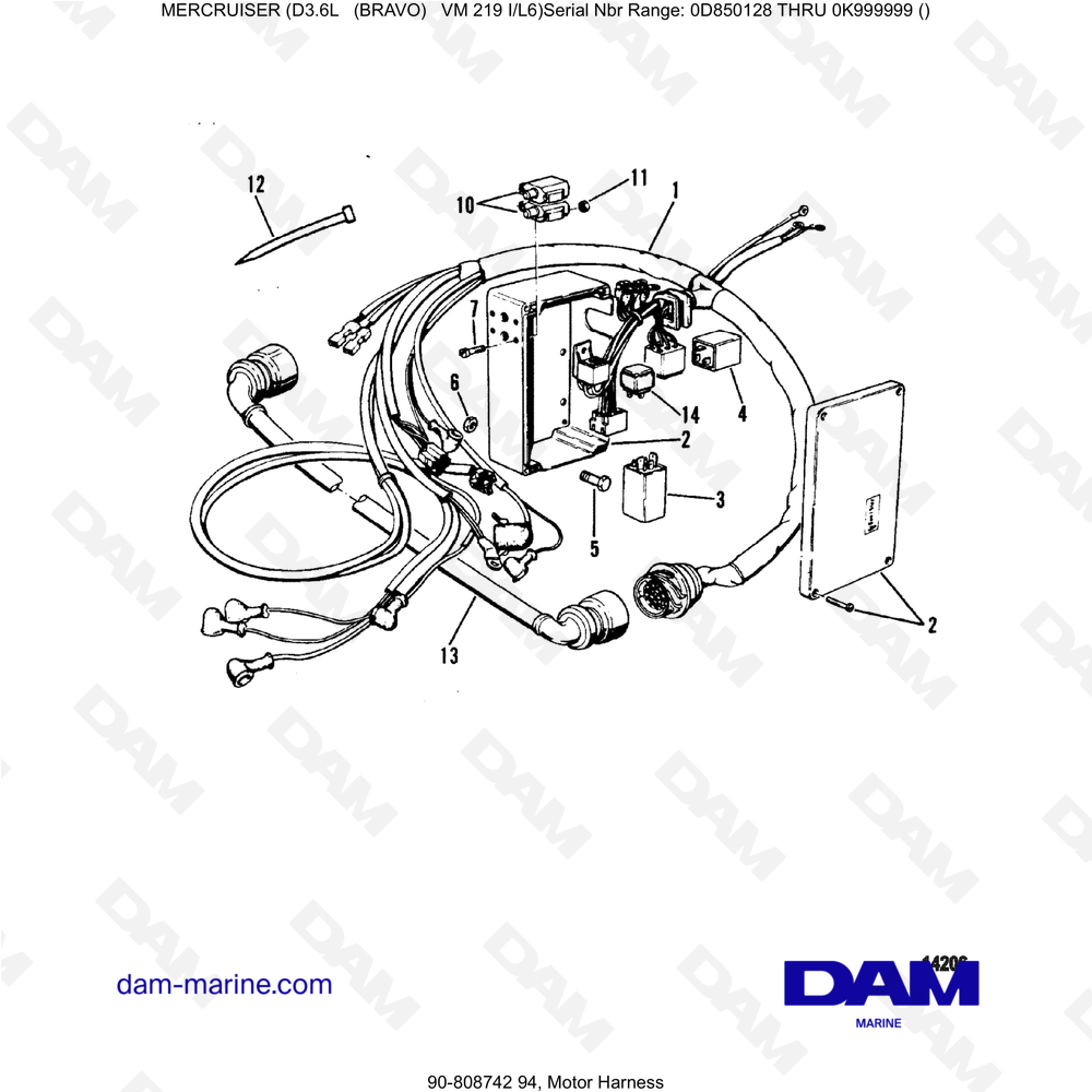 Vue éclatée ARNÉS DEL MOTOR pour moteur Mercruiser D3.6L (Bravo)