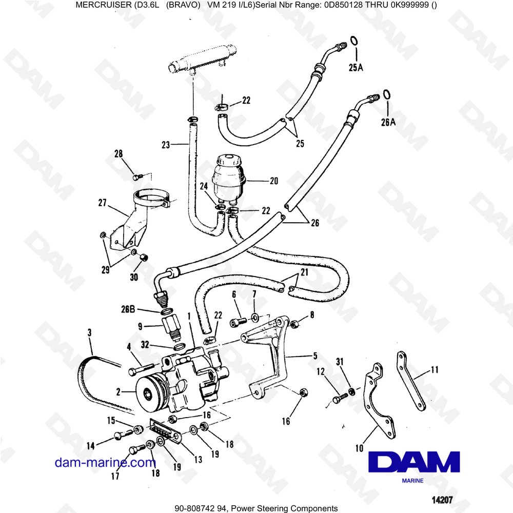 Vue éclatée COMPONENTES DE LA DIRECCIÓN ASISTIDA pour moteur Mercruiser D3.6L (Bravo)