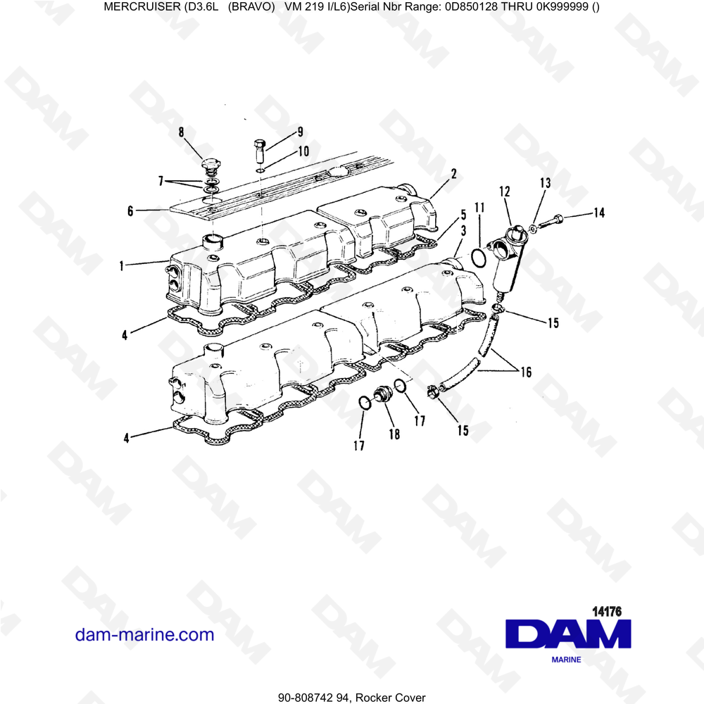 Vue éclatée TAPA DE BALANCINES pour moteur Mercruiser D3.6L (Bravo)