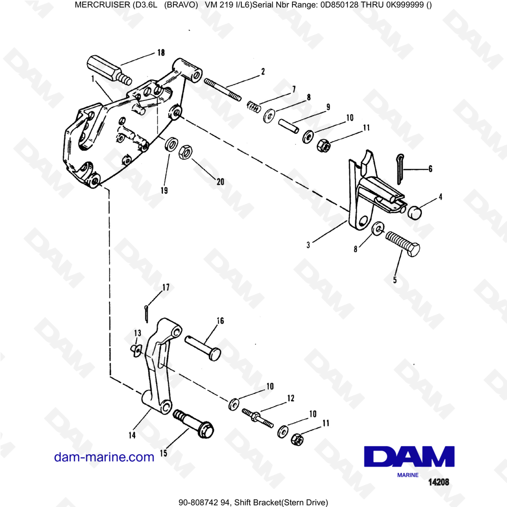 Vue éclatée SOPORTE DE CAMBIO (TRANSMISIÓN DE COLA) pour moteur Mercruiser D3.6L (Bravo)