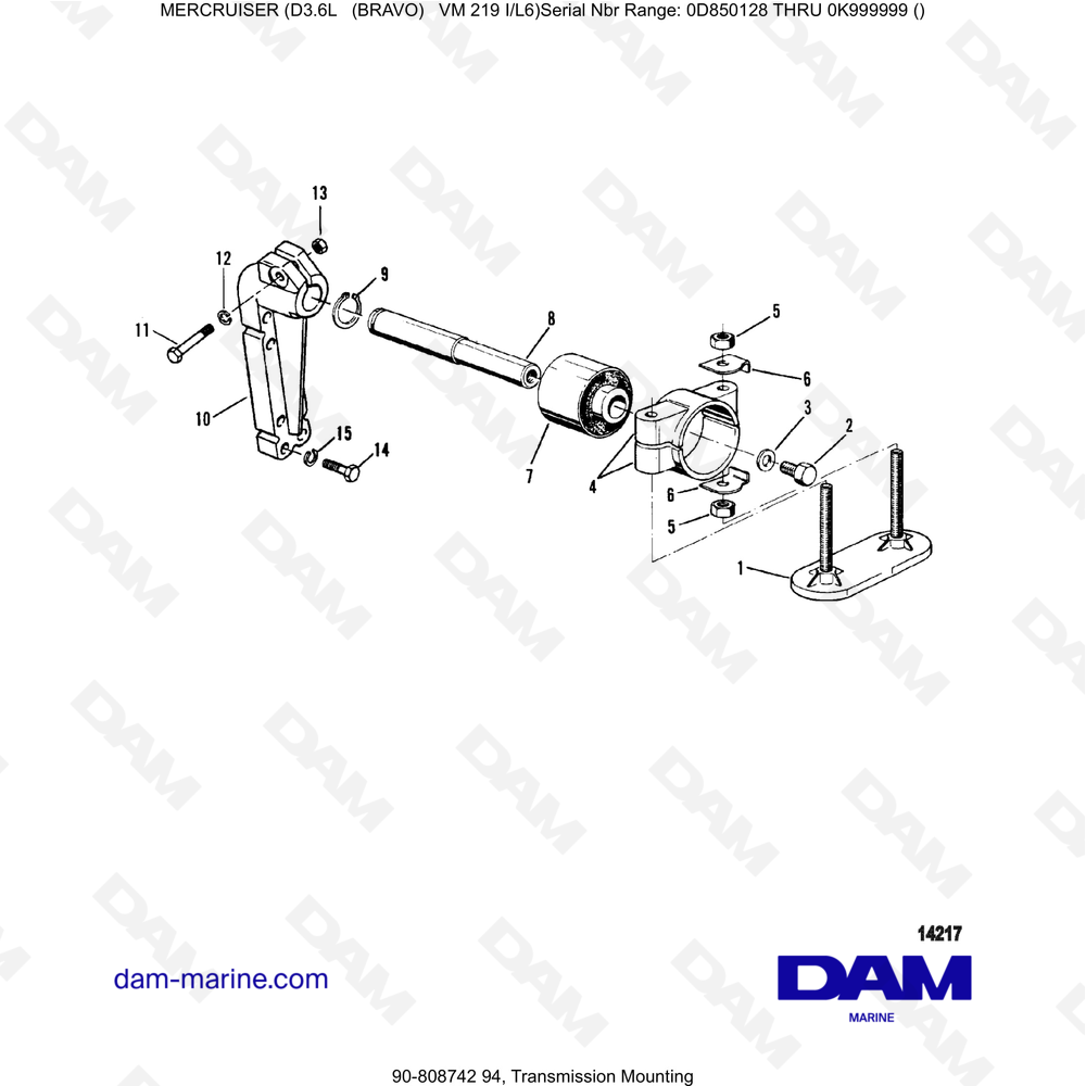 Vue éclatée MONTAJE DE LA TRANSMISIÓN pour moteur Mercruiser D3.6L (Bravo)