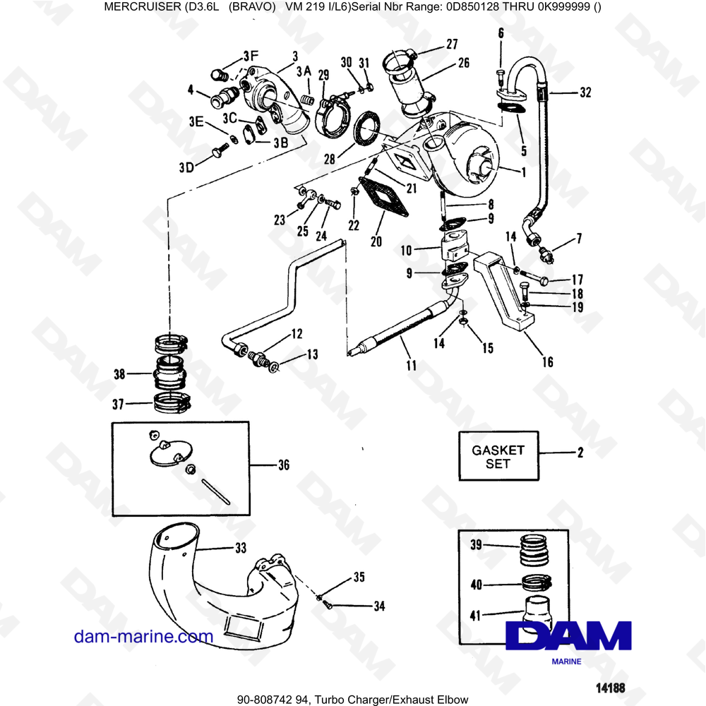 Vue éclatée TURBO pour moteur Mercruiser D3.6L (Bravo)