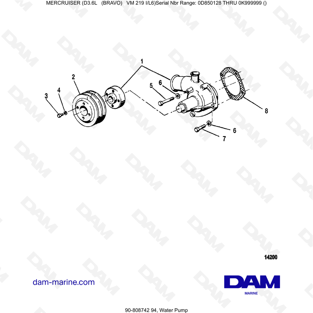 Vue éclatée BOMBA DE AGUA pour moteur Mercruiser D3.6L (Bravo)