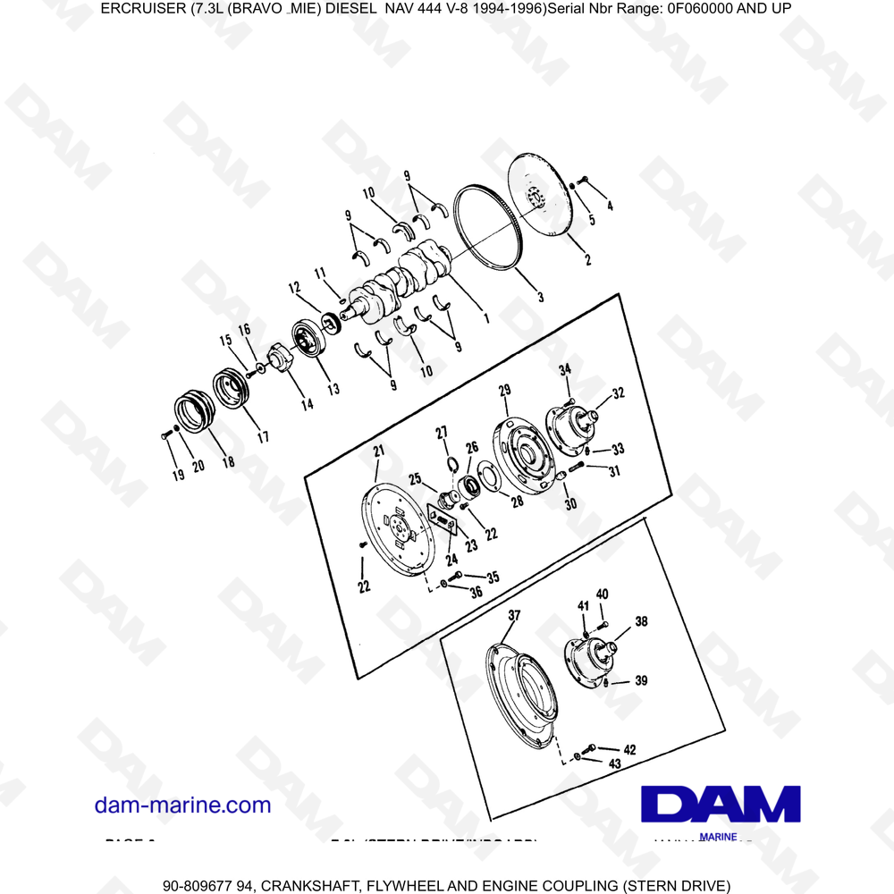 Vue éclatée CRANKSHAFT, FLYWHEEL pour moteur Mercruiser 7.3L NAV 444