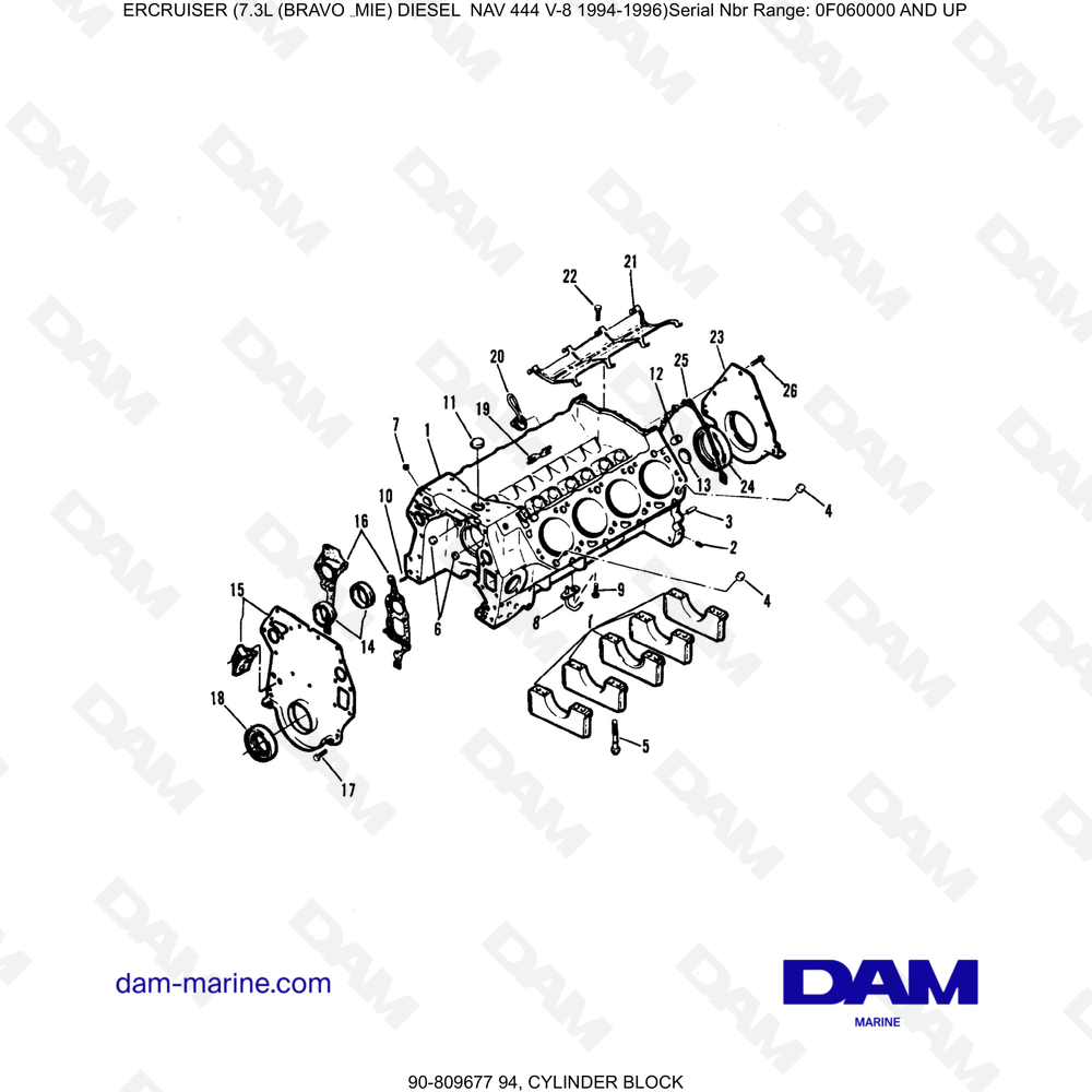 Vue éclatée CYLINDER BLOCK pour moteur Mercruiser 7.3L NAV 444