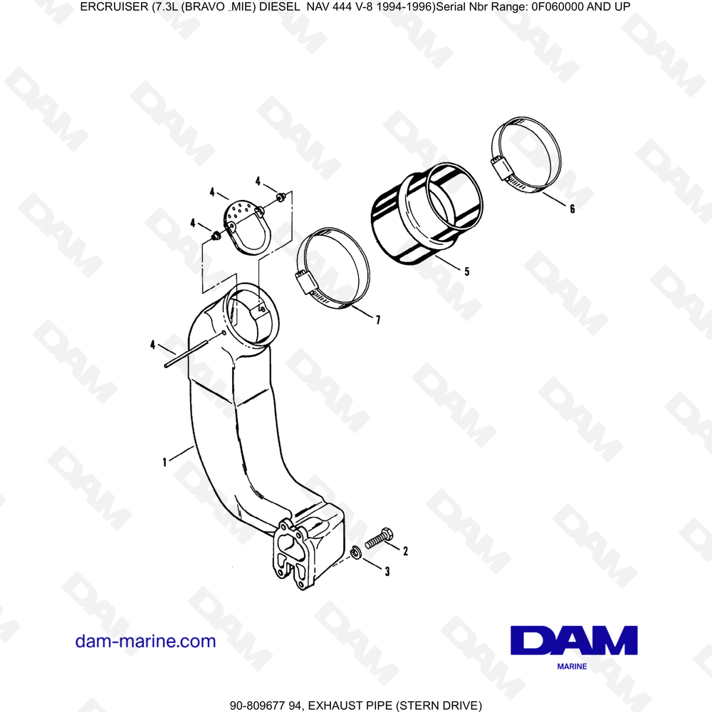 Vue éclatée EXHAUST PIPE (OUTLET) pour moteur Mercruiser 7.3L NAV 444