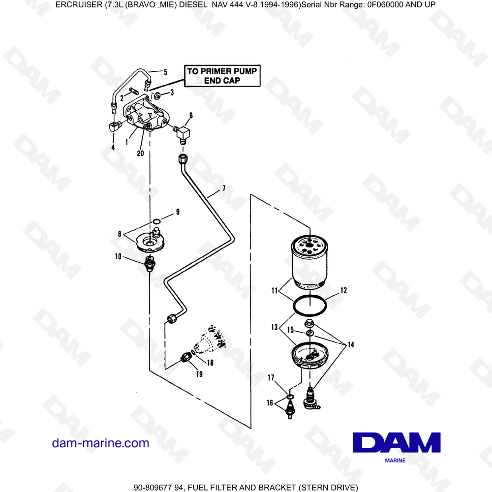 Vue éclatée FUEL FILTER AND HOLDER (REAR PACKAGING) pour moteur Mercruiser 7.3L NAV 444