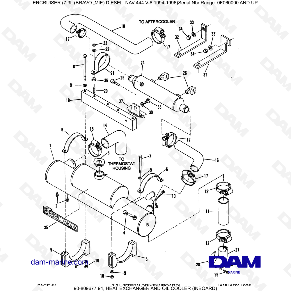 Vue éclatée HEAT EXCHANGER AND OIL COOLER (INTERIOR) pour moteur Mercruiser 7.3L NAV 444