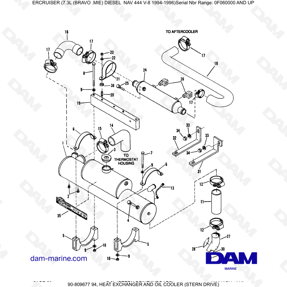 Vue éclatée HEAT EXCHANGER AND OIL COOLER (BOAT-MOUNTED) pour moteur Mercruiser 7.3L NAV 444