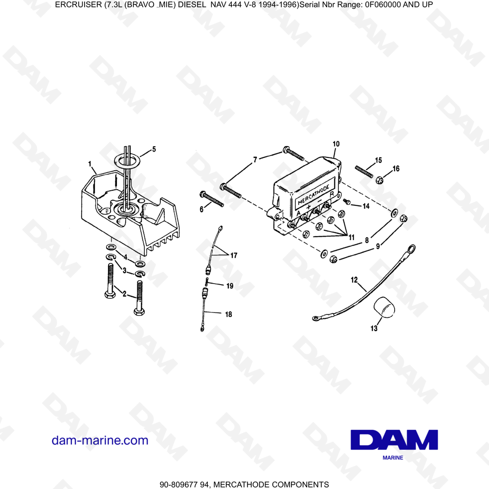 Vue éclatée MERCATHODE COMPONENTS pour moteur Mercruiser 7.3L NAV 444