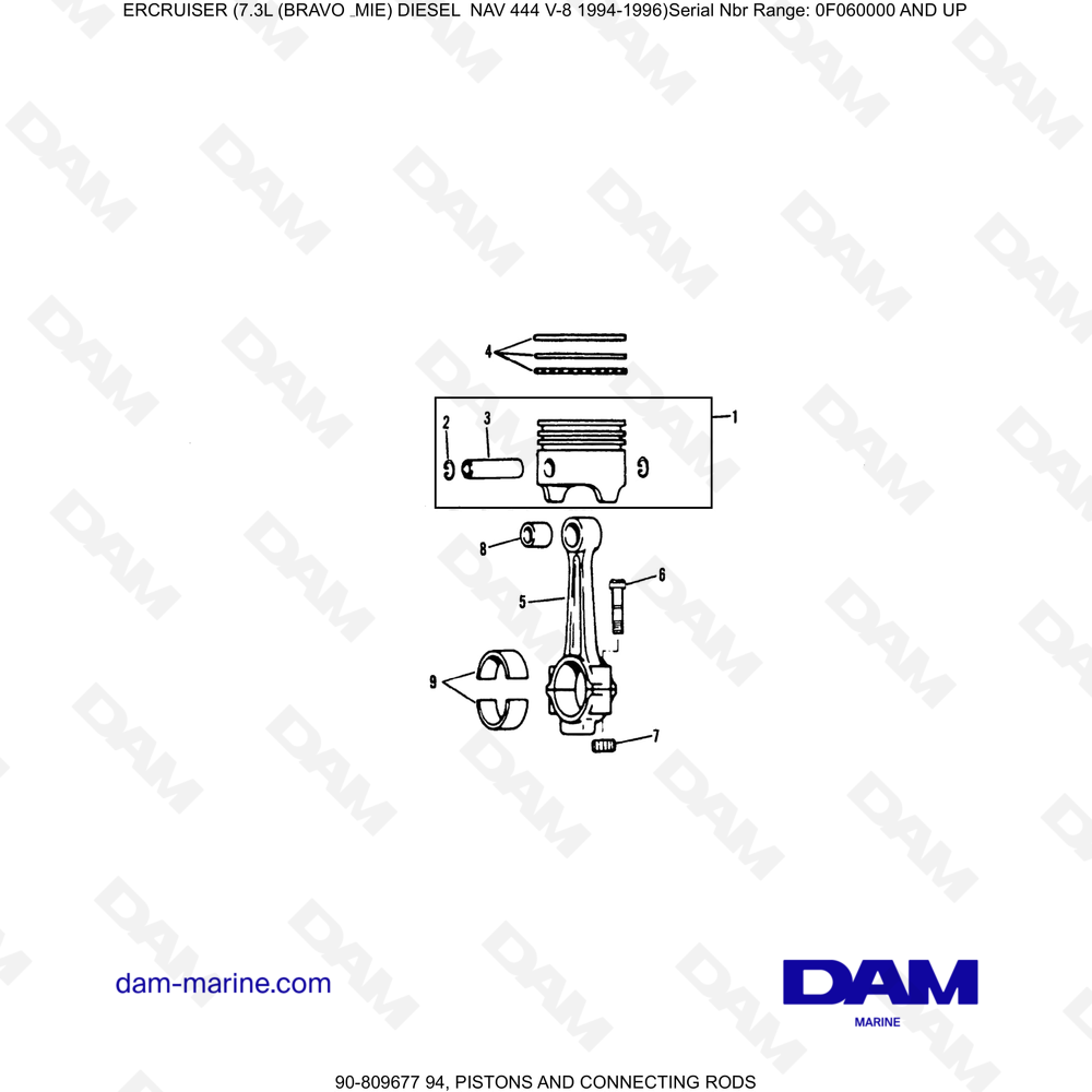 Vue éclatée PISTONS AND CONNECTING RODS pour moteur Mercruiser 7.3L NAV 444