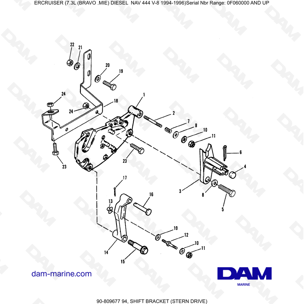 Vue éclatée GEAR SHIFT LEVER SUPPORT pour moteur Mercruiser 7.3L NAV 444