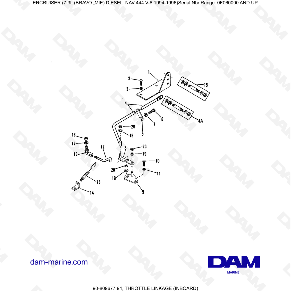 Vue éclatée ACCELERATOR LINKAGE (INTERIOR) pour moteur Mercruiser 7.3L NAV 444