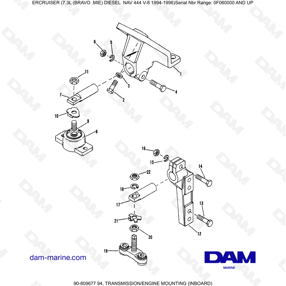 Vue éclatée TRANSMISSION/ENGINE ASSEMBLY (INTERIOR) pour moteur Mercruiser 7.3L NAV 444