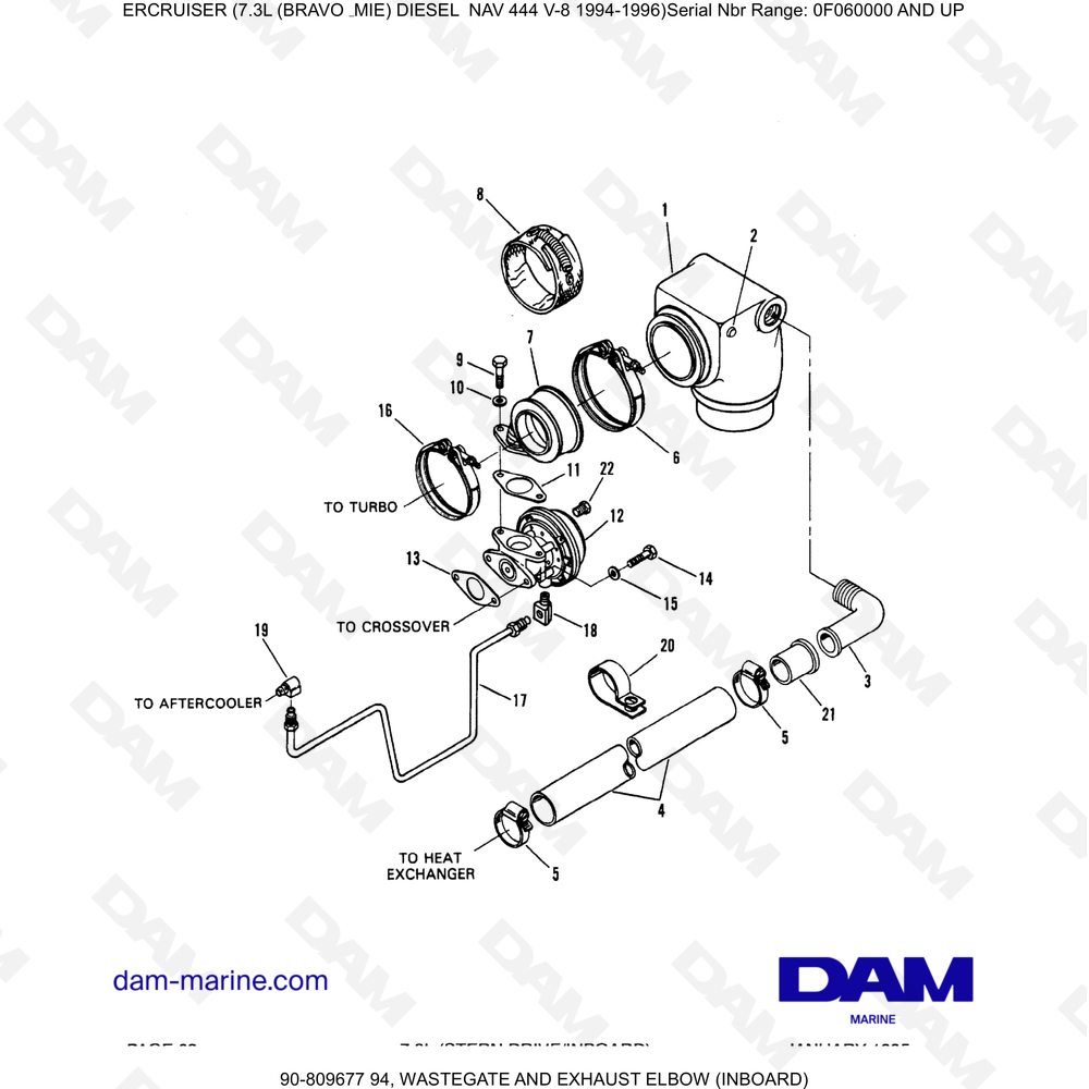 Vue éclatée DRYING PLATE AND EXHAUST ELBOW pour moteur Mercruiser 7.3L NAV 444