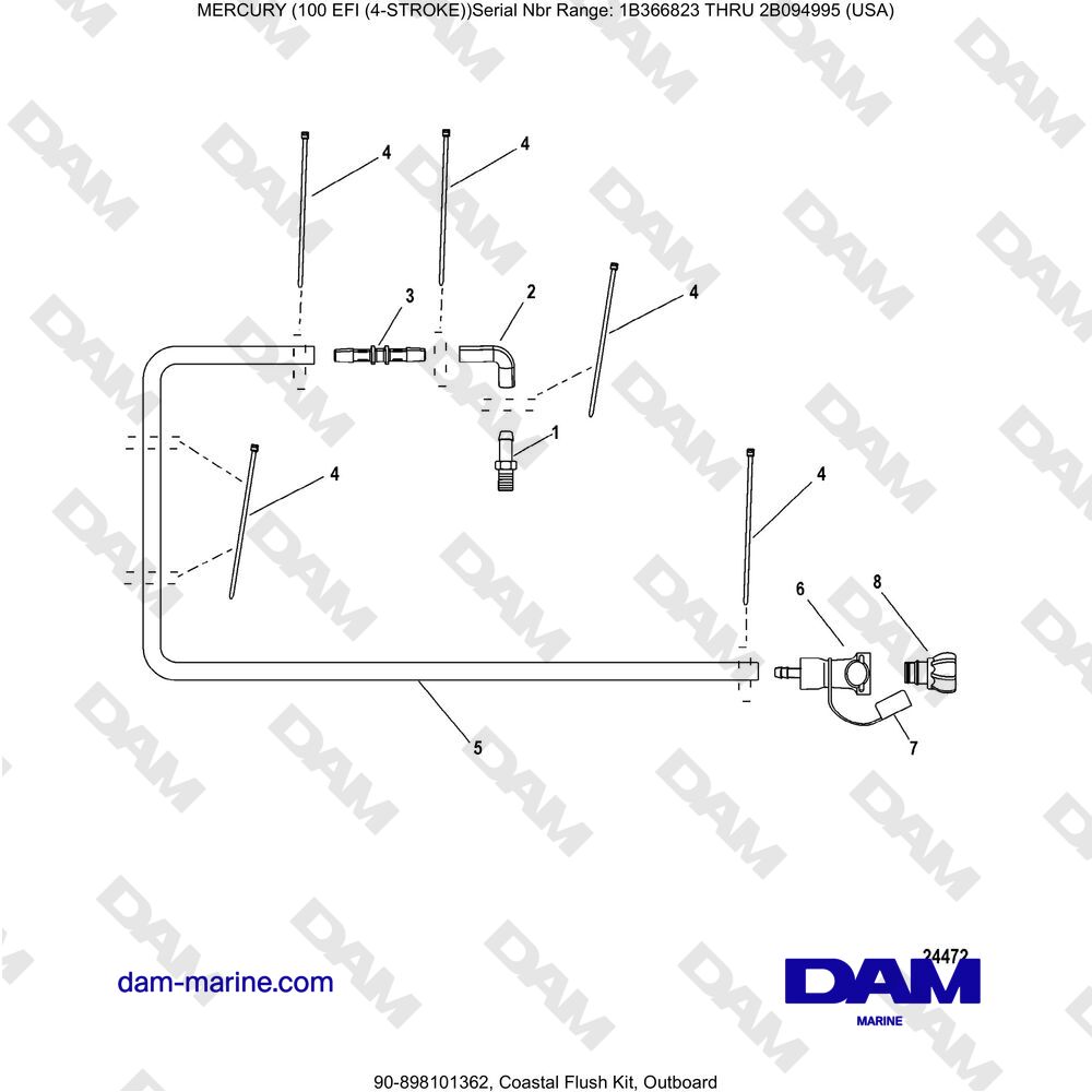 Vue éclatée KIT DE RINÇAGE COASTAL, HORS-BORD pour moteur Mercruiser EFI 100 (4-STROKE)