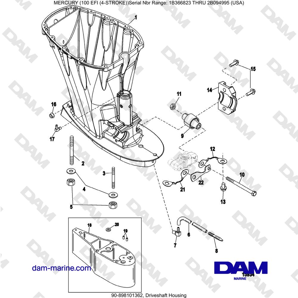 Vue éclatée CARTER D'ARBRE DE TRANSMISSION pour moteur Mercruiser EFI 100 (4-STROKE)