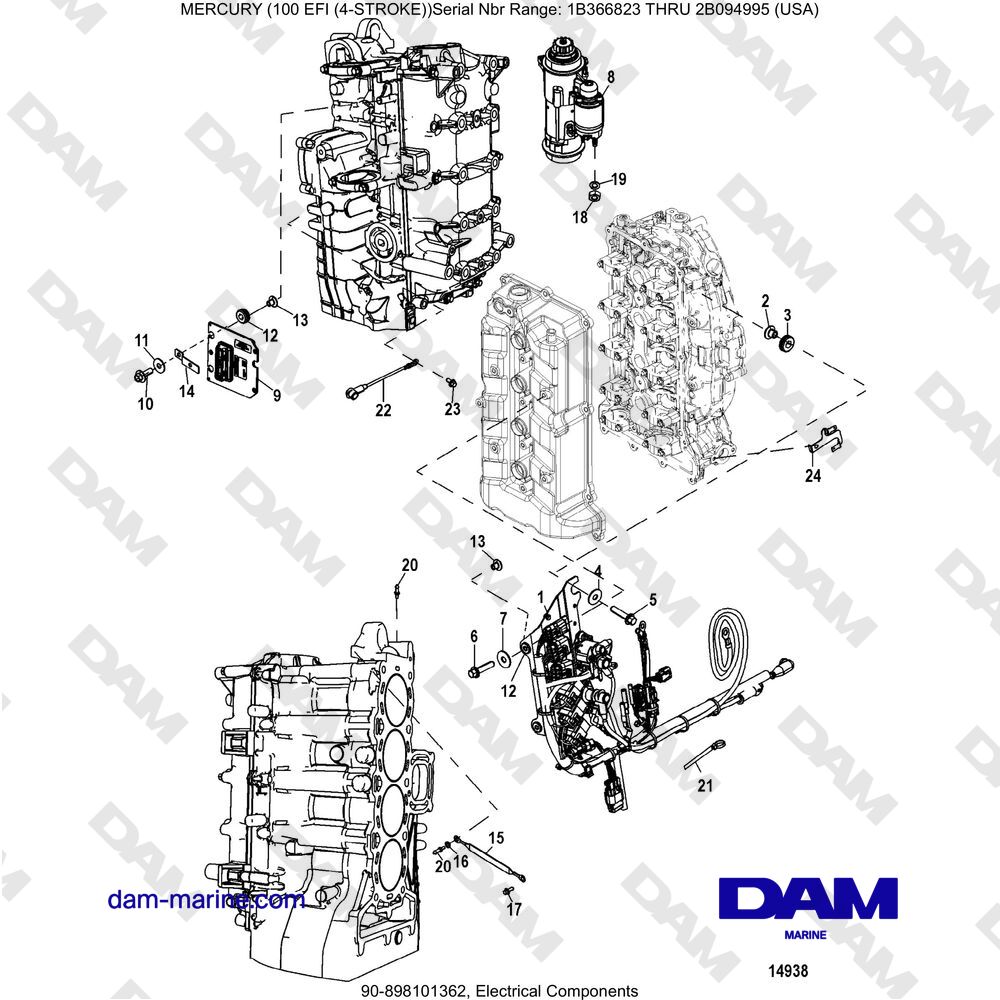 Vue éclatée COMPOSANTS ÉLECTRIQUES pour moteur Mercruiser EFI 100 (4-STROKE)