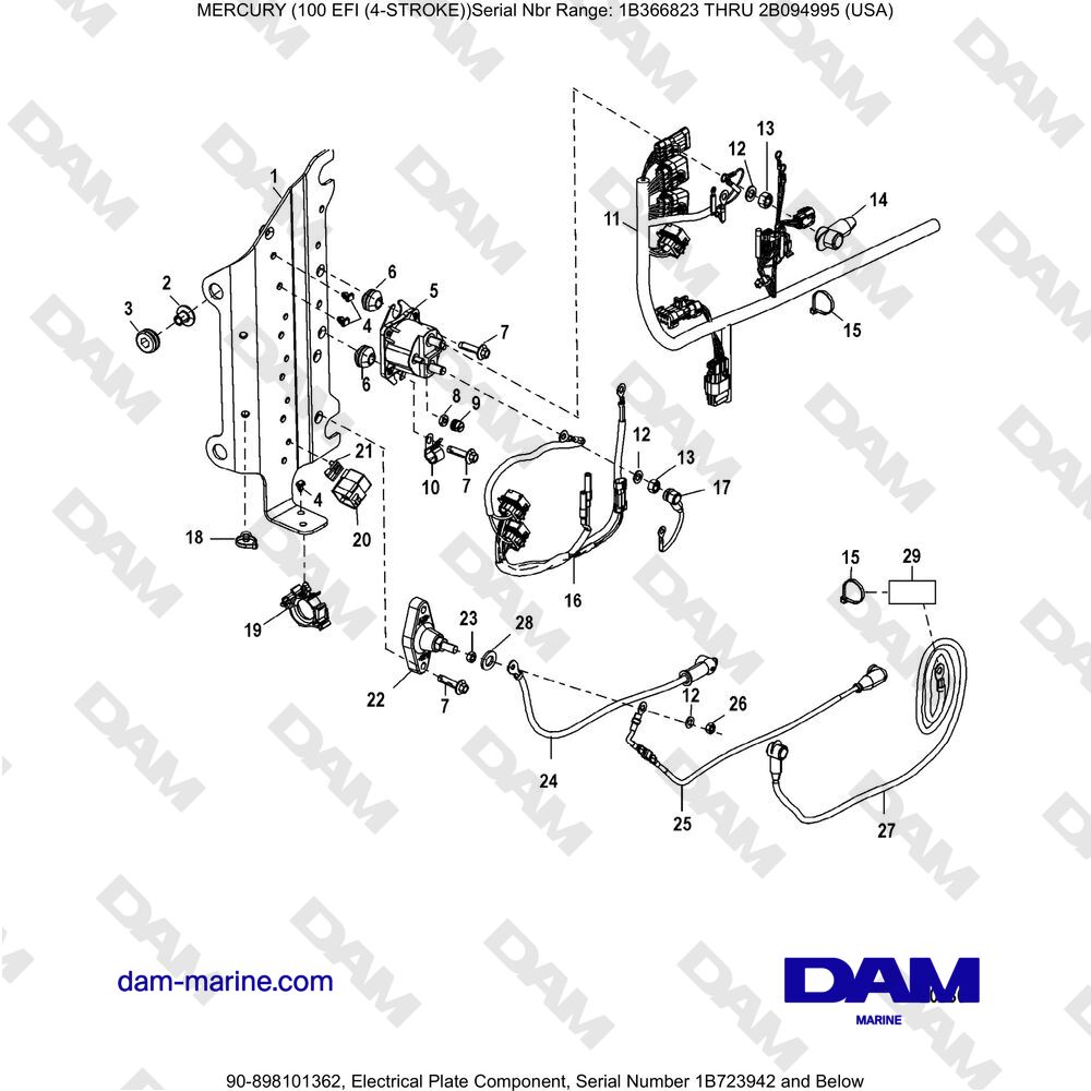 Vue éclatée COMPOSANT DE PLAQUE ÉLECTRIQUE, NUMÉRO DE SÉRIE 1B723942 ET INFÉRIEURS pour moteur Mercruiser EFI 100 (4-STROKE)