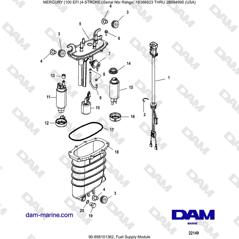 Vue éclatée MODULE D'ALIMENTATION EN CARBURANT pour moteur Mercruiser EFI 100 (4-STROKE)