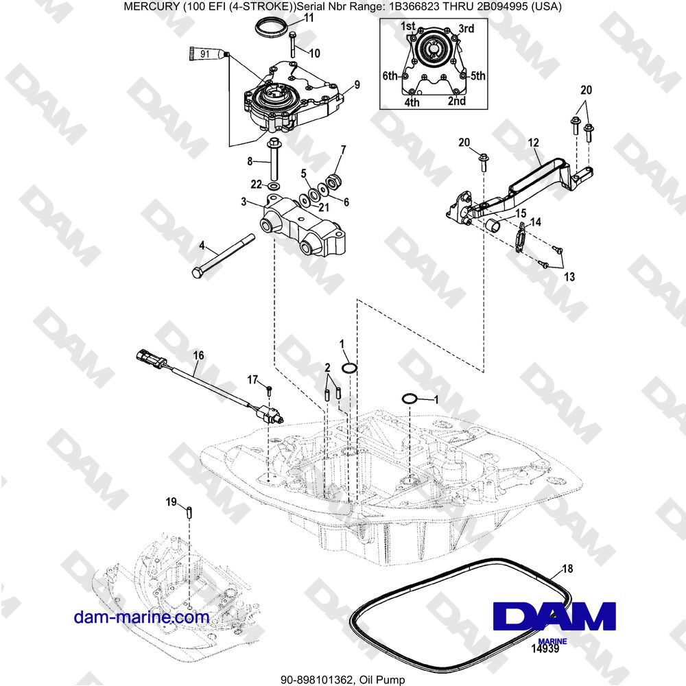 Vue éclatée POMPE À HUILE pour moteur Mercruiser EFI 100 (4-STROKE)