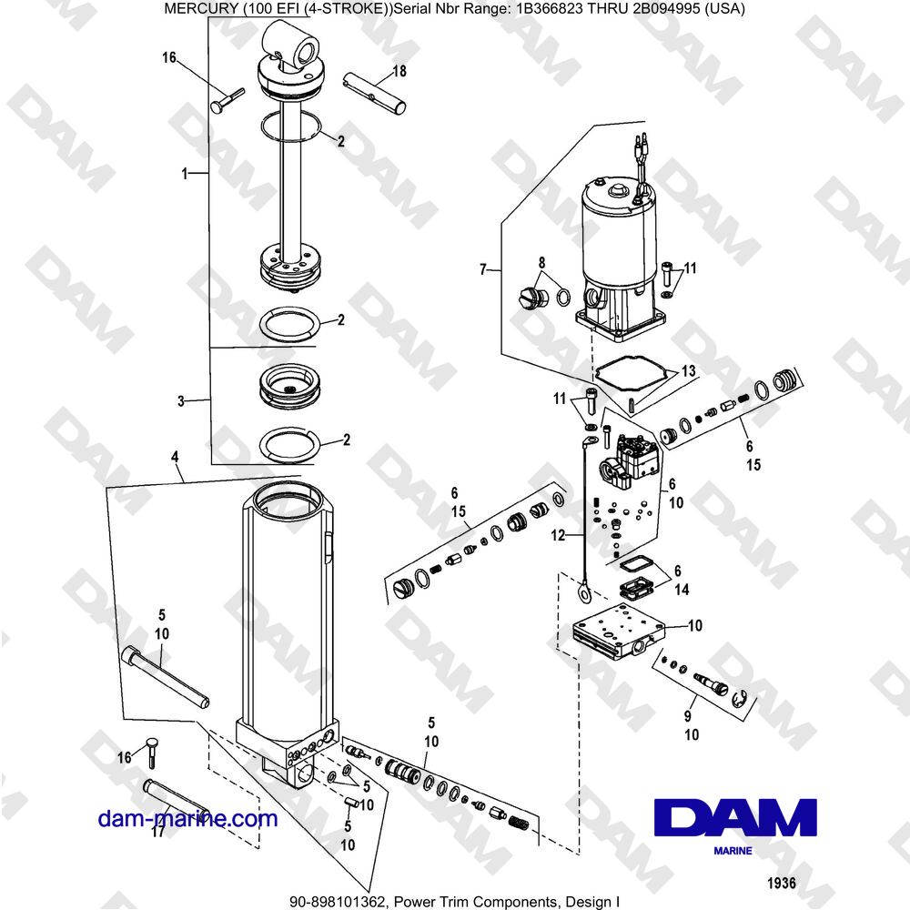 Vue éclatée COMPOSANTS DE GARNITURE ÉLECTRIQUE, CONCEPTION I pour moteur Mercruiser EFI 100 (4-STROKE)