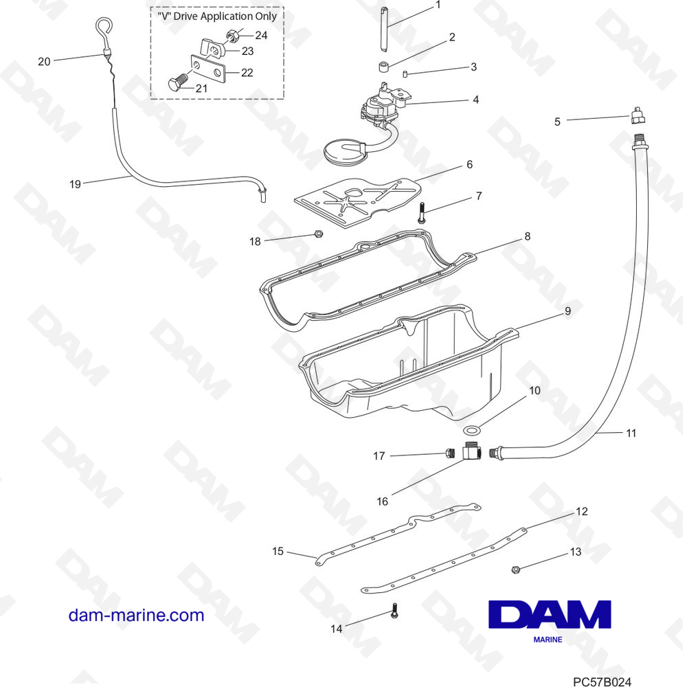 Vue éclatée CARTER D'HUILE ET ENSEMBLE POMPE À HUILE pour moteur PCM Excalibur 330 (2002 & -)