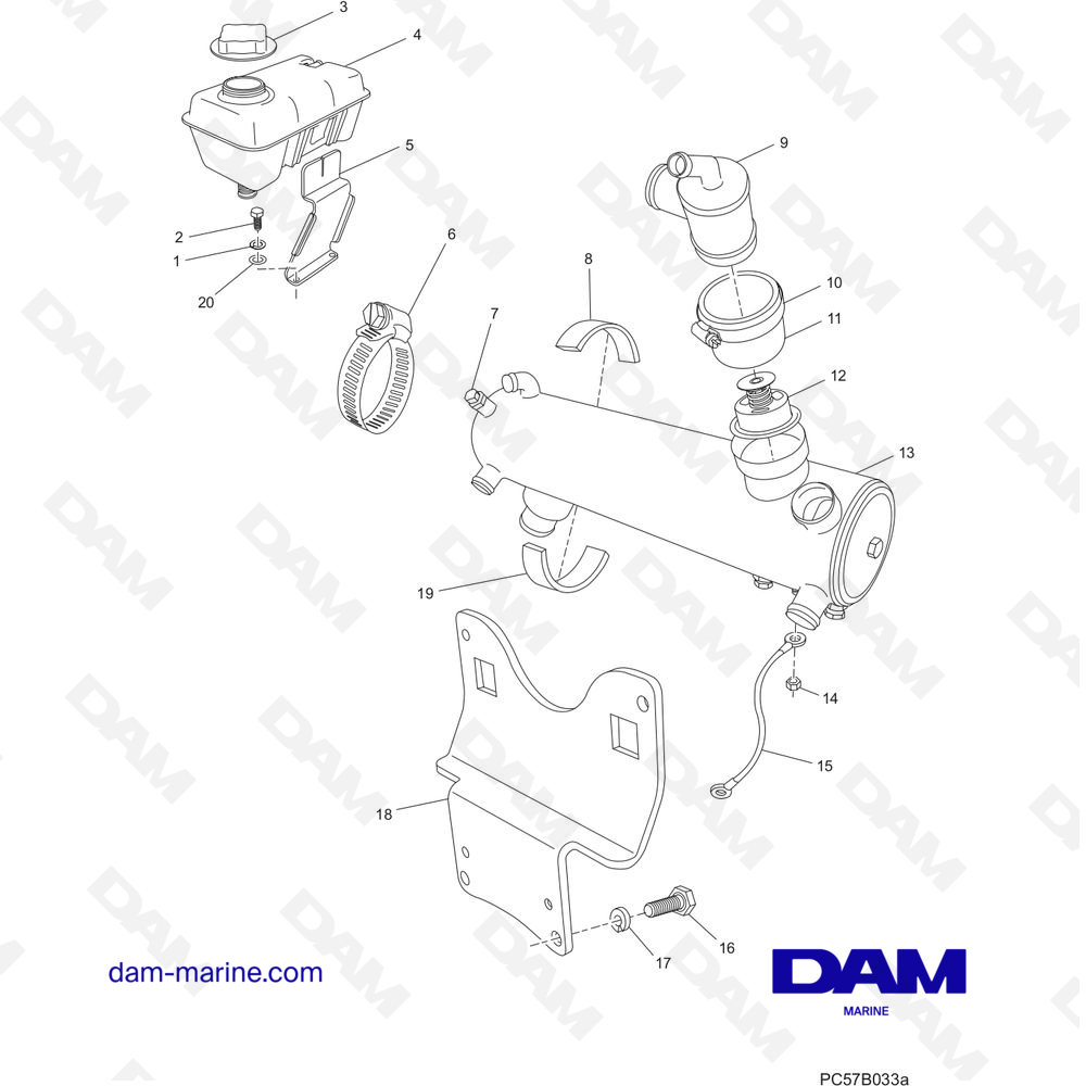 Vue éclatée ÉCHANGEUR DE CHALEUR ET COMPOSANTS pour moteur PCM Excalibur 330 (2002 & -)