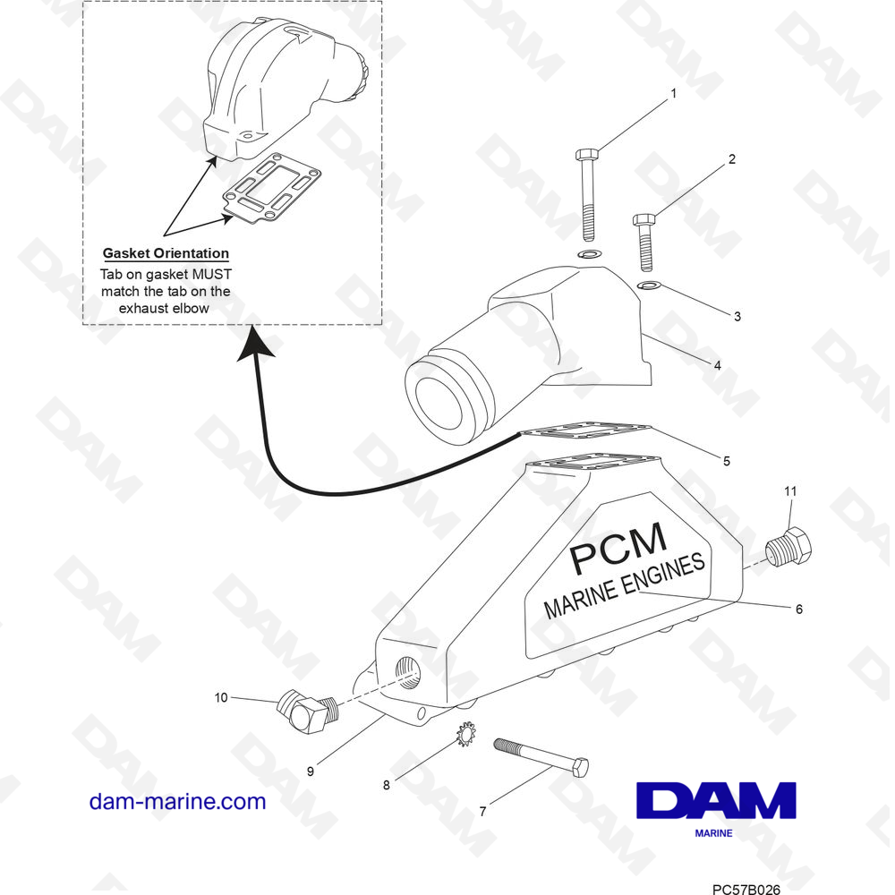 Vue éclatée COLLECTEUR D'ÉCHAPPEMENT pour moteur PCM Excalibur 330 (2002 & -)