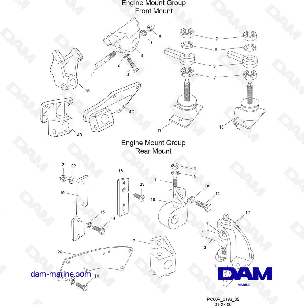 Vue éclatée SUPPORTS DE MOTEUR ET DE TRANSMISSION pour moteur PCM Excalibur 330 (2002 & -)