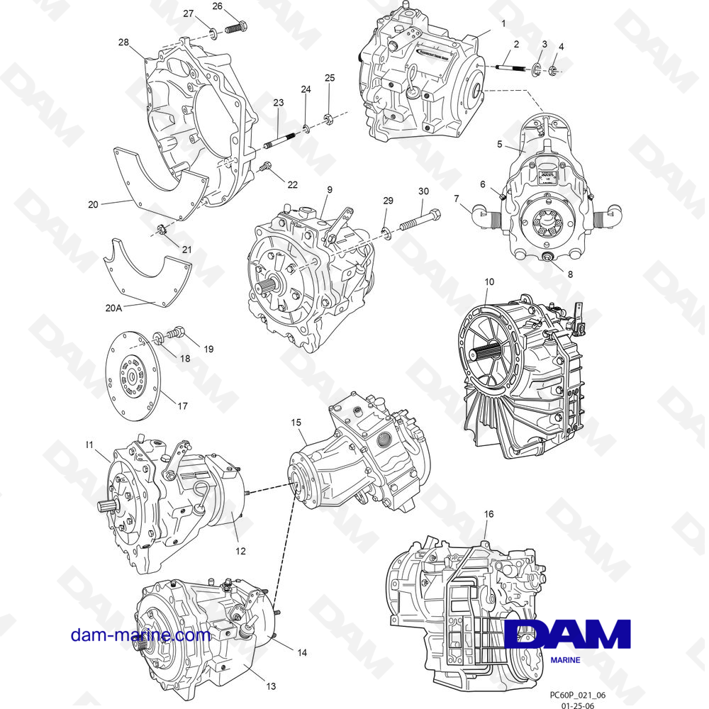 Vue éclatée ASSEMBLAGE DU CARTER DE CLOCHE pour moteur PCM Excalibur 330 (2002 & -)
