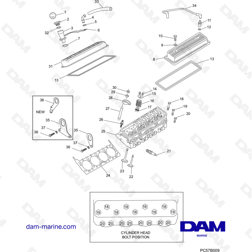 Vue éclatée ENSEMBLE DE CULASSE pour moteur PCM Excalibur 330 (2002 - 2005)
