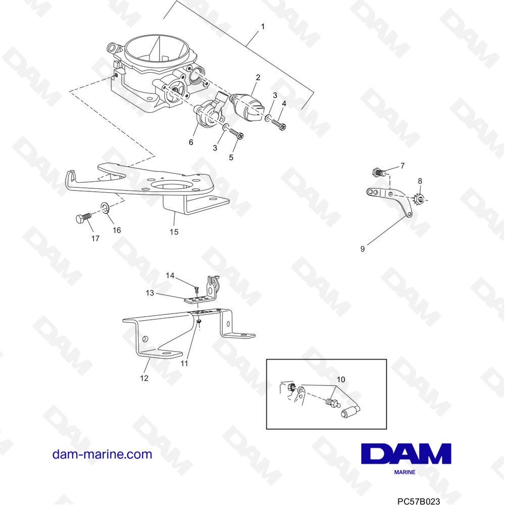Vue éclatée CORPS DE PAPILLON pour moteur PCM Excalibur 330 (2002 - 2005)