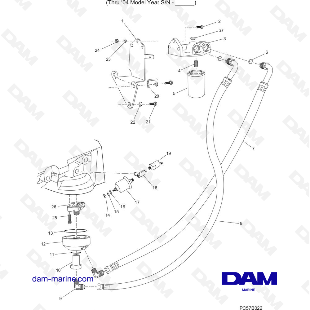 Vue éclatée FILTRE À HUILE DÉPORTÉ pour moteur PCM Excalibur 330 (2002 - 2005)