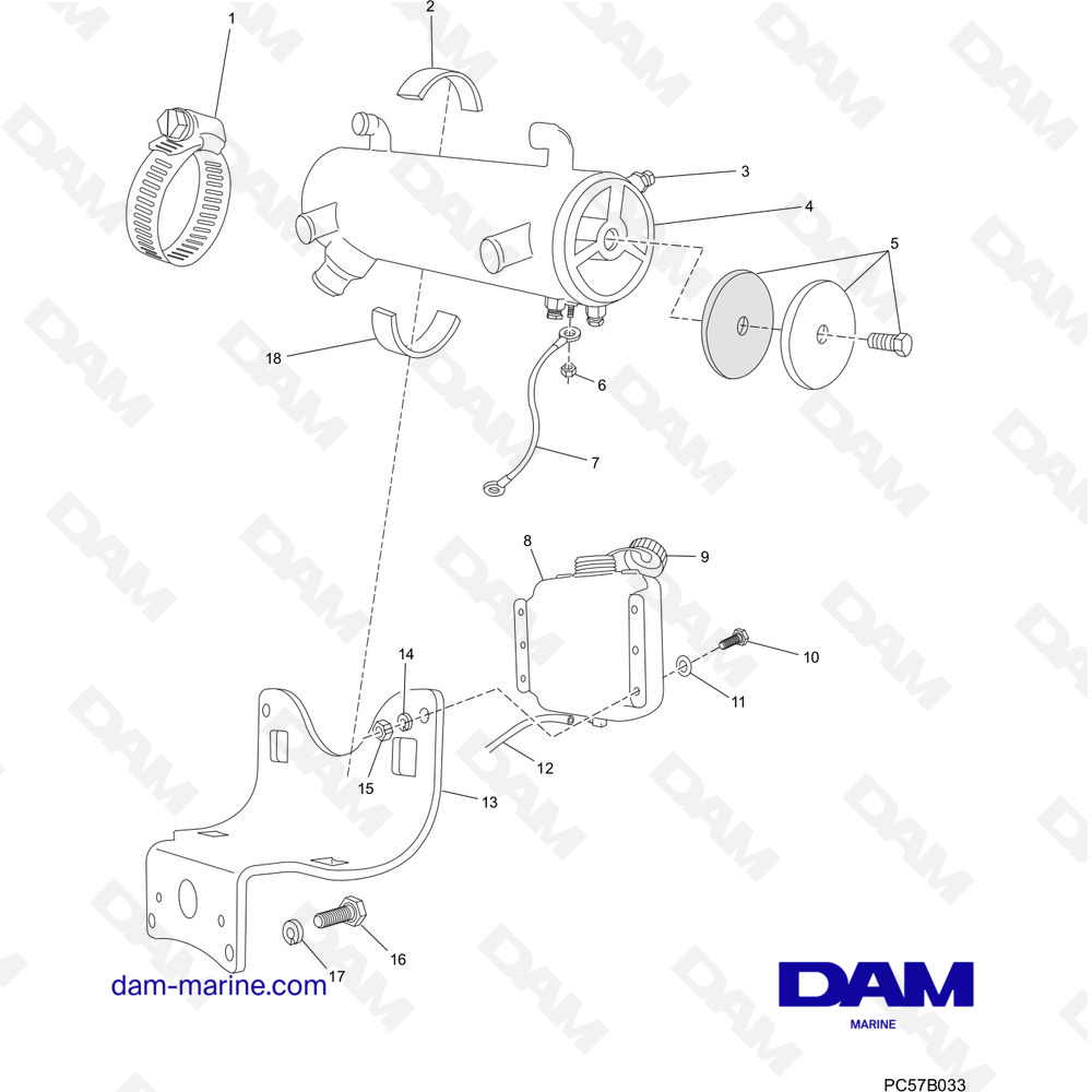 Vue éclatée PCM EXCALIBUR 5.7 02-05 - ÉCHANGEUR DE CHALEUR pour moteur PCM Excalibur 330 (2002 - 2005)