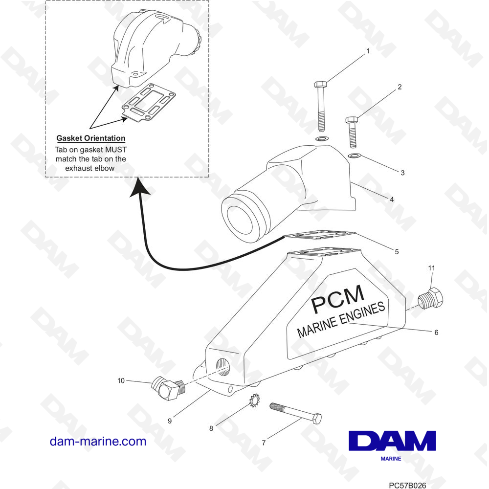 Vue éclatée PCM EXCALIBUR 02-05 - COLLECTEUR D'ÉCHAPPEMENT ET COMPOSANTS pour moteur PCM Excalibur 330 (2002 - 2005)