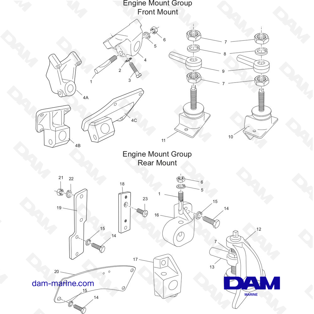 Vue éclatée SUPPORTS MOTEUR ET TRANSMISSION pour moteur PCM Excalibur 330 (2002 - 2005)