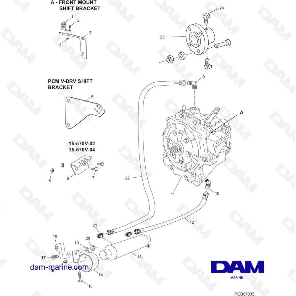 Vue éclatée TRANSMISSION pour moteur PCM Excalibur 330 (2002 - 2005)
