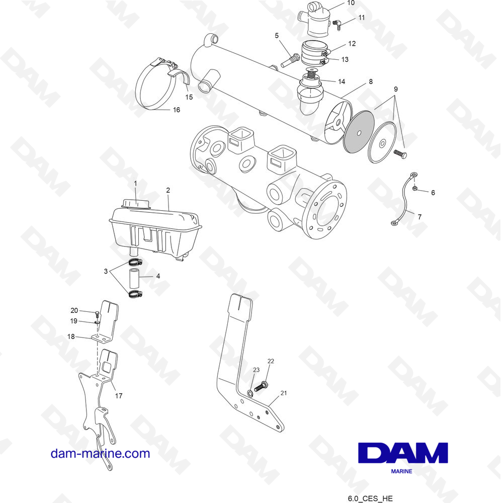 Vue éclatée ÉCHANGEUR DE CHALEUR ET COMPOSANTS CES pour moteur PCM ZR409 - ZR450 (2008 - 2010)
