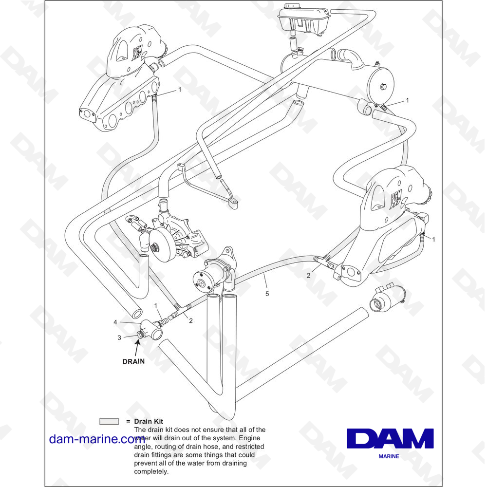 Vue éclatée COMPOSANTS DU KIT DE DRAINAGE EN OPTION pour moteur PCM ZR409 - ZR450 (2008 - 2010)