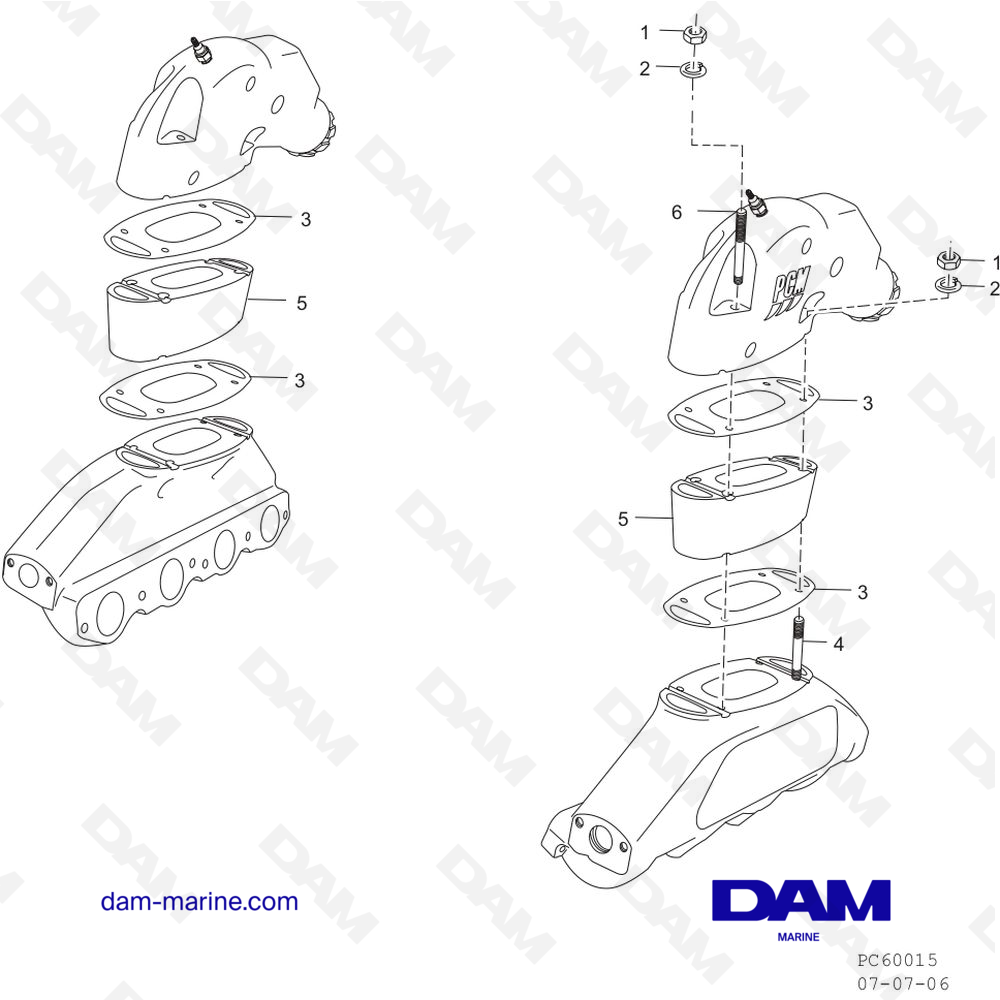 Vue éclatée COUDE D'ÉCHAPPEMENT pour moteur PCM ZR409 - ZR450 (2008 - 2010)