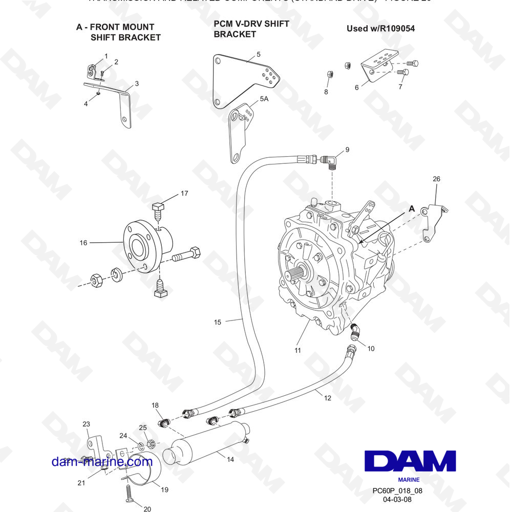 Vue éclatée TRANSMISSION ET COMPOSANTS ASSOCIÉS (TRANSMISSION STANDARD) pour moteur PCM ZR409 - ZR450 (2008 - 2010)